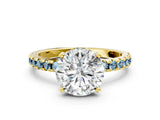 Yellow gold Round Cut Diamond Solitaire Ring with Round with Aquamarine side stone Pavé Band and Four-Prong Setting_36