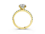 Yellow gold Round Cut Diamond Solitaire Ring with Round with Aquamarine side stone Pavé Band and Four-Prong Setting_39