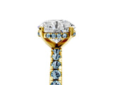 Yellow gold Round Cut Diamond Solitaire Ring with Round with Aquamarine side stone Pavé Band and Four-Prong Setting_41