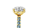Yellow gold Round Cut Diamond Solitaire Ring with Round with Aquamarine side stone Pavé Band and Prong Setting_29