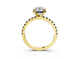 Yellow gold Round Cut Diamond Solitaire Ring with Round with Blue Sapphire side stone Pavé Band and Four-Prong Setting_39