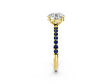 Yellow gold Round Cut Diamond Solitaire Ring with Round with Blue Sapphire side stone Pavé Band and Prong Setting_14