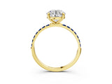 Yellow gold Round Cut Diamond Solitaire Ring with Round with Blue Sapphire side stone Pavé Band and Prong Setting_15