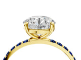 Yellow gold Round Cut Diamond Solitaire Ring with Round with Blue Sapphire side stone Pavé Band and Prong Setting_16