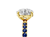 Yellow gold Round Cut Diamond Solitaire Ring with Round with Blue Sapphire side stone Pavé Band and Prong Setting_17