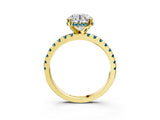 Yellow gold Round Cut Diamond Solitaire Ring with Round with Blue Topaz side stone Pavé Band and Four-Prong Setting_39