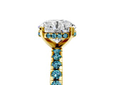 Yellow gold Round Cut Diamond Solitaire Ring with Round with Blue Topaz side stone Pavé Band and Four-Prong Setting_41