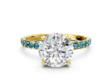 Yellow gold Round Cut Diamond Solitaire Ring with Round with Blue Topaz side stone Pavé Band and Prong Setting_12