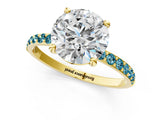Yellow gold Round Cut Diamond Solitaire Ring with Round with Blue Topaz side stone Pavé Band and Prong Setting_13