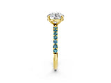 Yellow gold Round Cut Diamond Solitaire Ring with Round with Blue Topaz side stone Pavé Band and Prong Setting_14