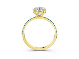 Yellow gold Round Cut Diamond Solitaire Ring with Round with Blue Topaz side stone Pavé Band and Prong Setting_15