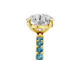 Yellow gold Round Cut Diamond Solitaire Ring with Round with Blue Topaz side stone Pavé Band and Prong Setting_17