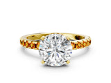 Yellow gold Round Cut Diamond Solitaire Ring with Round with Citrine side stone Pavé Band and Four-Prong Setting_36
