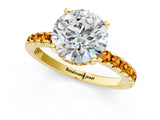Yellow gold Round Cut Diamond Solitaire Ring with Round with Citrine side stone Pavé Band and Four-Prong Setting_37