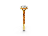 Yellow gold Round Cut Diamond Solitaire Ring with Round with Citrine side stone Pavé Band and Four-Prong Setting_38