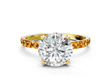 Yellow gold Round Cut Diamond Solitaire Ring with Round with Citrine side stone Pavé Band and Prong Setting_12