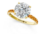 Yellow gold Round Cut Diamond Solitaire Ring with Round with Citrine side stone Pavé Band and Prong Setting_13