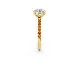 Yellow gold Round Cut Diamond Solitaire Ring with Round with Citrine side stone Pavé Band and Prong Setting_14