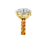 Yellow gold Round Cut Diamond Solitaire Ring with Round with Citrine side stone Pavé Band and Prong Setting_17