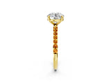 Yellow gold Round Cut Diamond Solitaire Ring with Round with Citrine side stone Pavé Band and Prong Setting_2