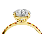 Yellow gold Round Cut Diamond Solitaire Ring with Round with Citrine side stone Pavé Band and Prong Setting_4