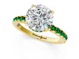 Yellow gold Round Cut Diamond Solitaire Ring with Round with Emerald side stone Pavé Band and Four-Prong Setting_37
