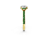 Yellow gold Round Cut Diamond Solitaire Ring with Round with Emerald side stone Pavé Band and Four-Prong Setting_38