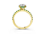 Yellow gold Round Cut Diamond Solitaire Ring with Round with Emerald side stone Pavé Band and Four-Prong Setting_39