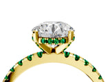 Yellow gold Round Cut Diamond Solitaire Ring with Round with Emerald side stone Pavé Band and Four-Prong Setting_40