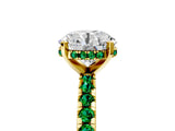 Yellow gold Round Cut Diamond Solitaire Ring with Round with Emerald side stone Pavé Band and Four-Prong Setting_41