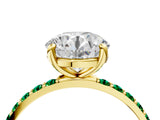 Yellow gold Round Cut Diamond Solitaire Ring with Round with Emerald side stone Pavé Band and Prong Setting_28
