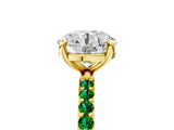 Yellow gold Round Cut Diamond Solitaire Ring with Round with Emerald side stone Pavé Band and Prong Setting_29
