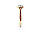 Yellow gold Round Cut Diamond Solitaire Ring with Round with Garnet side stone Pavé Band and Four-Prong Setting_38