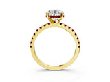 Yellow gold Round Cut Diamond Solitaire Ring with Round with Garnet side stone Pavé Band and Four-Prong Setting_39