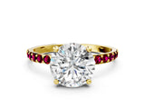 Yellow gold Round Cut Diamond Solitaire Ring with Round with Garnet side stone Pavé Band and Prong Setting_24