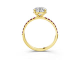 Yellow gold Round Cut Diamond Solitaire Ring with Round with Garnet side stone Pavé Band and Prong Setting_27