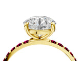 Yellow gold Round Cut Diamond Solitaire Ring with Round with Garnet side stone Pavé Band and Prong Setting_28