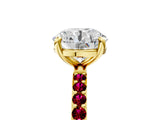 Yellow gold Round Cut Diamond Solitaire Ring with Round with Garnet side stone Pavé Band and Prong Setting_29