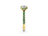 Yellow gold Round Cut Diamond Solitaire Ring with Round with Green Sapphire side stone Pavé Band and Four-Prong Setting_38