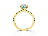 Yellow gold Round Cut Diamond Solitaire Ring with Round with Green Sapphire side stone Pavé Band and Four-Prong Setting_39