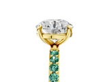 Yellow gold Round Cut Diamond Solitaire Ring with Round with Green Sapphire side stone Pavé Band and Prong Setting_5