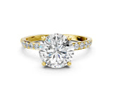 Yellow gold Round Cut Diamond Solitaire Ring with Round with Moissanite side stone Pavé Band and Prong Setting_12