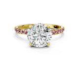 Yellow gold Round Cut Diamond Solitaire Ring with Round with Morganite side stone Pavé Band and Prong Setting_12