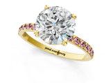 Yellow gold Round Cut Diamond Solitaire Ring with Round with Morganite side stone Pavé Band and Prong Setting_13