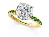 Yellow gold Round Cut Diamond Solitaire Ring with Round with Peridot side stone Pavé Band and Four-Prong Setting_37