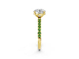 Yellow gold Round Cut Diamond Solitaire Ring with Round with Peridot side stone Pavé Band and Prong Setting_2