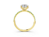 Yellow gold Round Cut Diamond Solitaire Ring with Round with Peridot side stone Pavé Band and Prong Setting_3