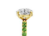 Yellow gold Round Cut Diamond Solitaire Ring with Round with Peridot side stone Pavé Band and Prong Setting_5