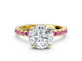 Yellow gold Round Cut Diamond Solitaire Ring with Round with Pink Sapphire side stone Pavé Band and Four-Prong Setting_36