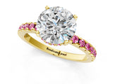 Yellow gold Round Cut Diamond Solitaire Ring with Round with Pink Sapphire side stone Pavé Band and Four-Prong Setting_37
